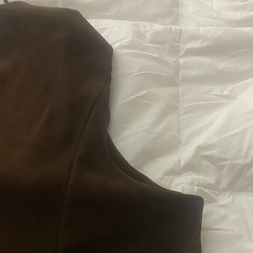 Asymmetrical suede like brown Dress - Picture 7 of 8